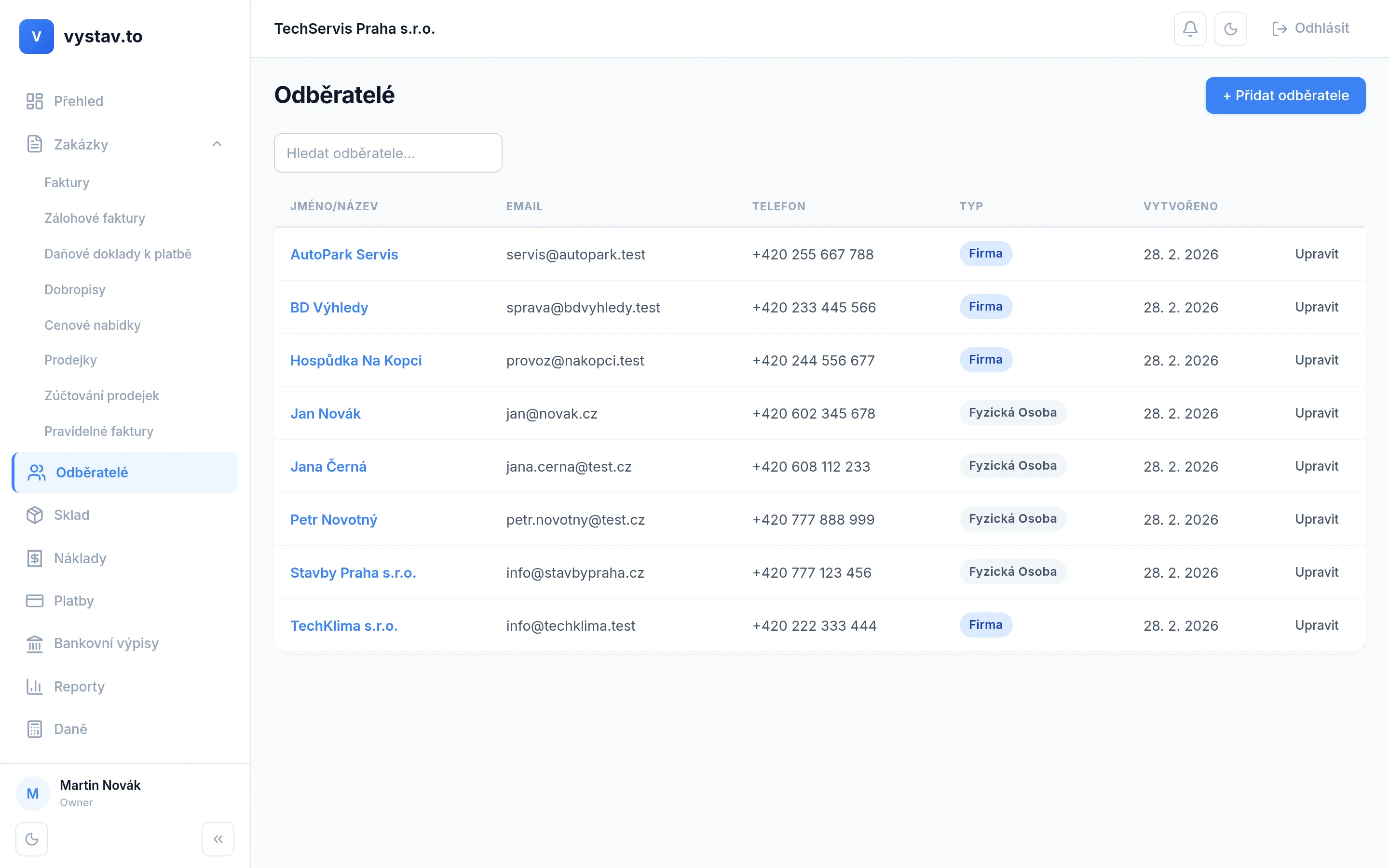 Správa klientů ve vystav.to s vyhledáváním v ARES
