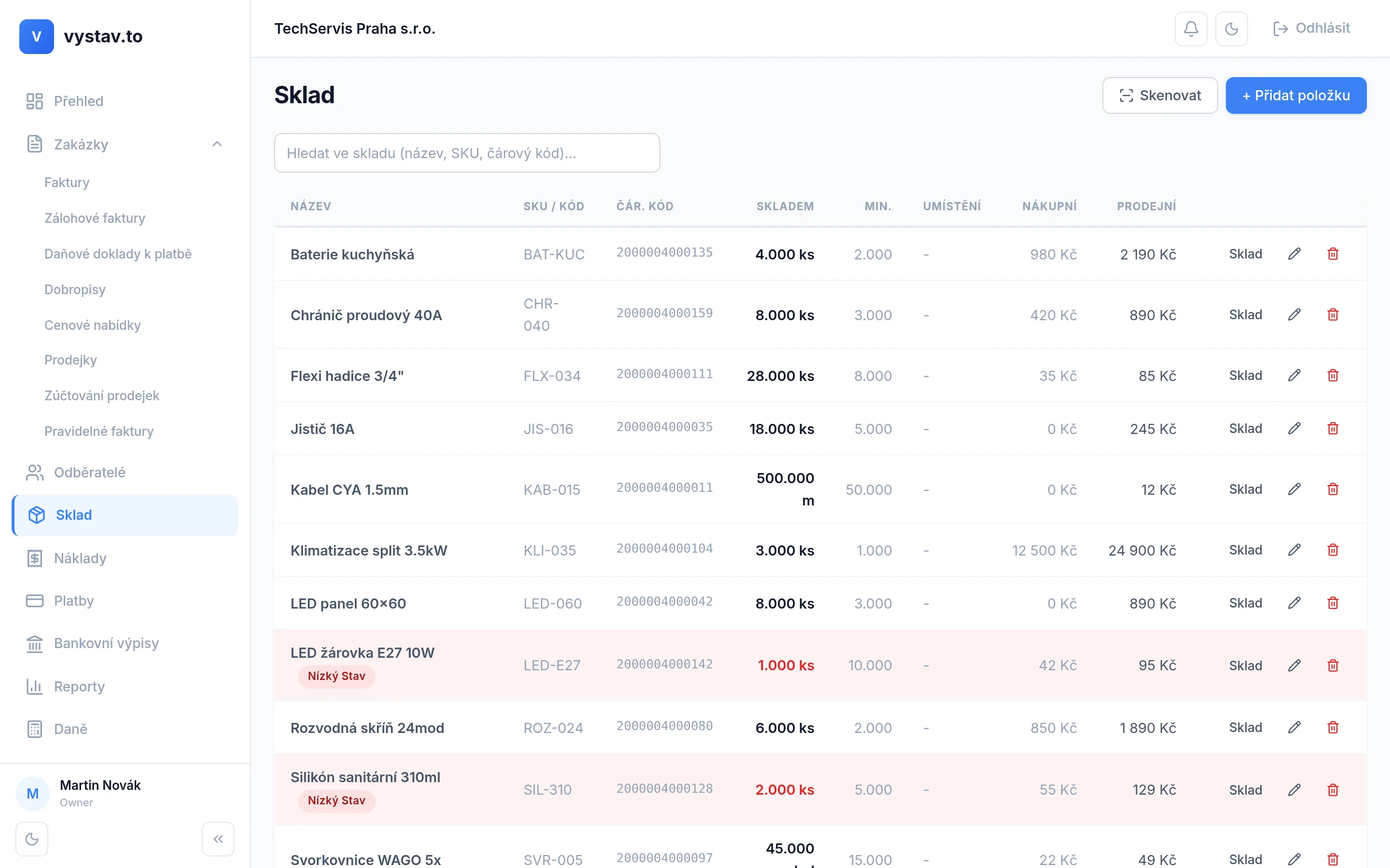 vystav.to — správa skladu a materiálu pro řemeslníky