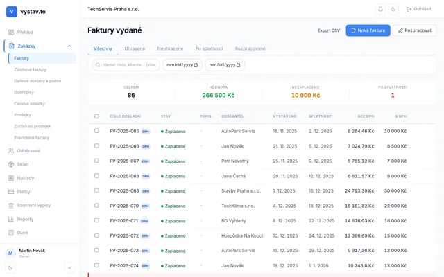 Fakturace pro řemeslníky — seznam faktur