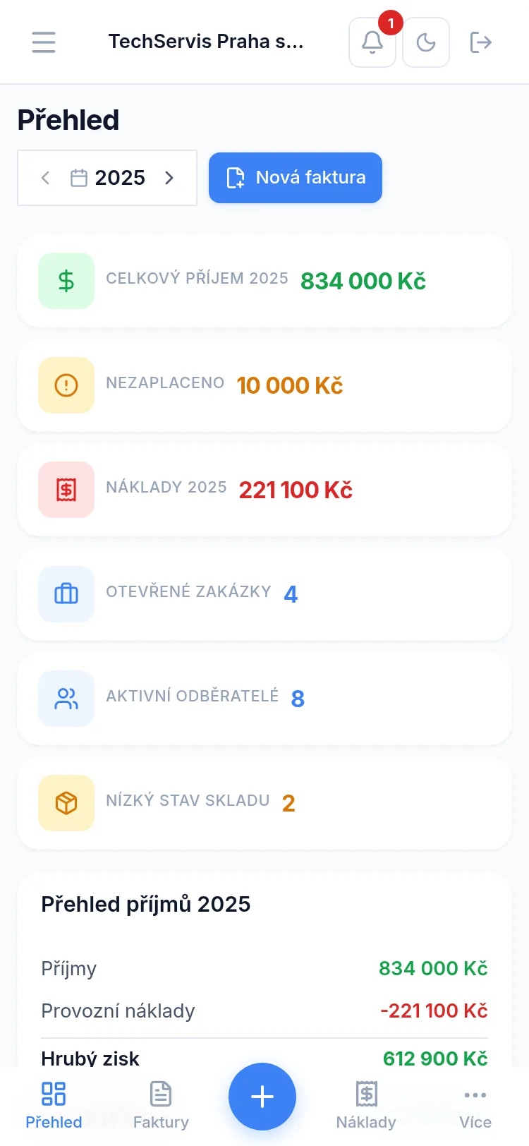 Mobilní aplikace vystav.to — přehled na telefonu